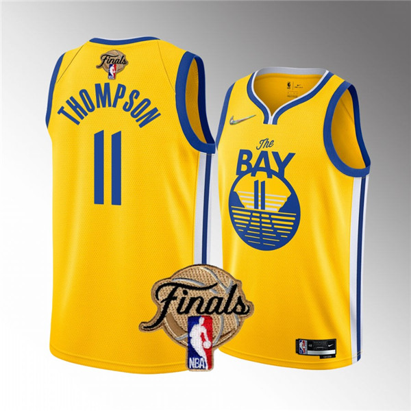 Men's Golden State Warriors #11 Klay Thompson 2022 Yellow NBA Finals Stitched Jersey Men's Golden State Warriors #11 Klay Thompson 2022 Yellow NBA Finals Stitched Jersey